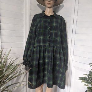 ASOS UNIQUE21 Green Flannel Button Dress 18